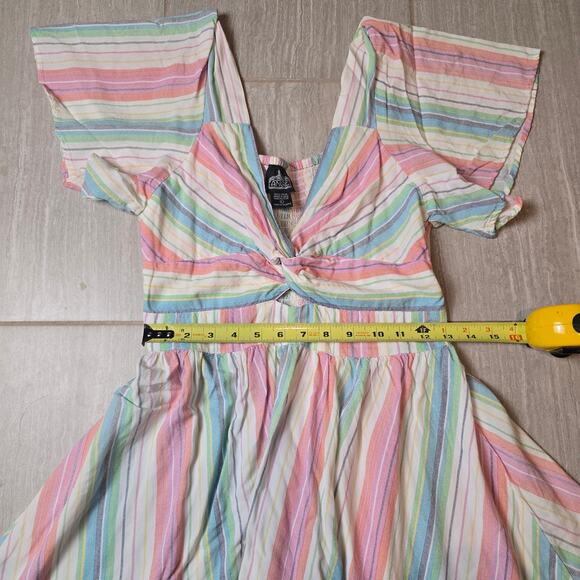 Angie Rainbow Twisted Knot Bust mini dress in a size Large - Picture 4 of 8